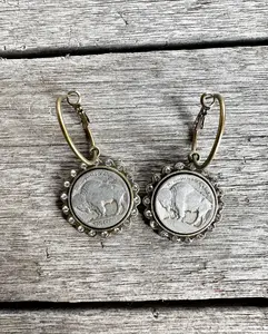 Buffalo Coin Bezel Earring