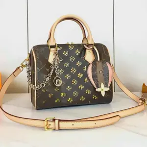 Brown Leather Crossbody Bag with 2 Charms