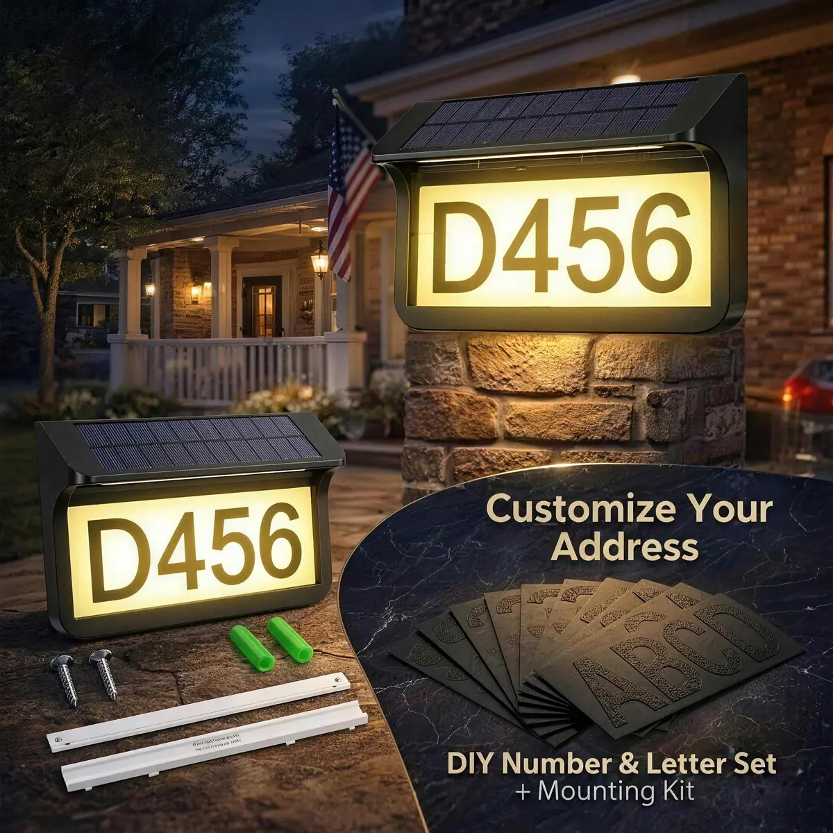 Modern Plastic LED Light House Number Plate, Ultra-Bright Outdoor Wall-Mounted Address Numbers, Durable Home Yard Address Plaque, Letter, Wall Mount