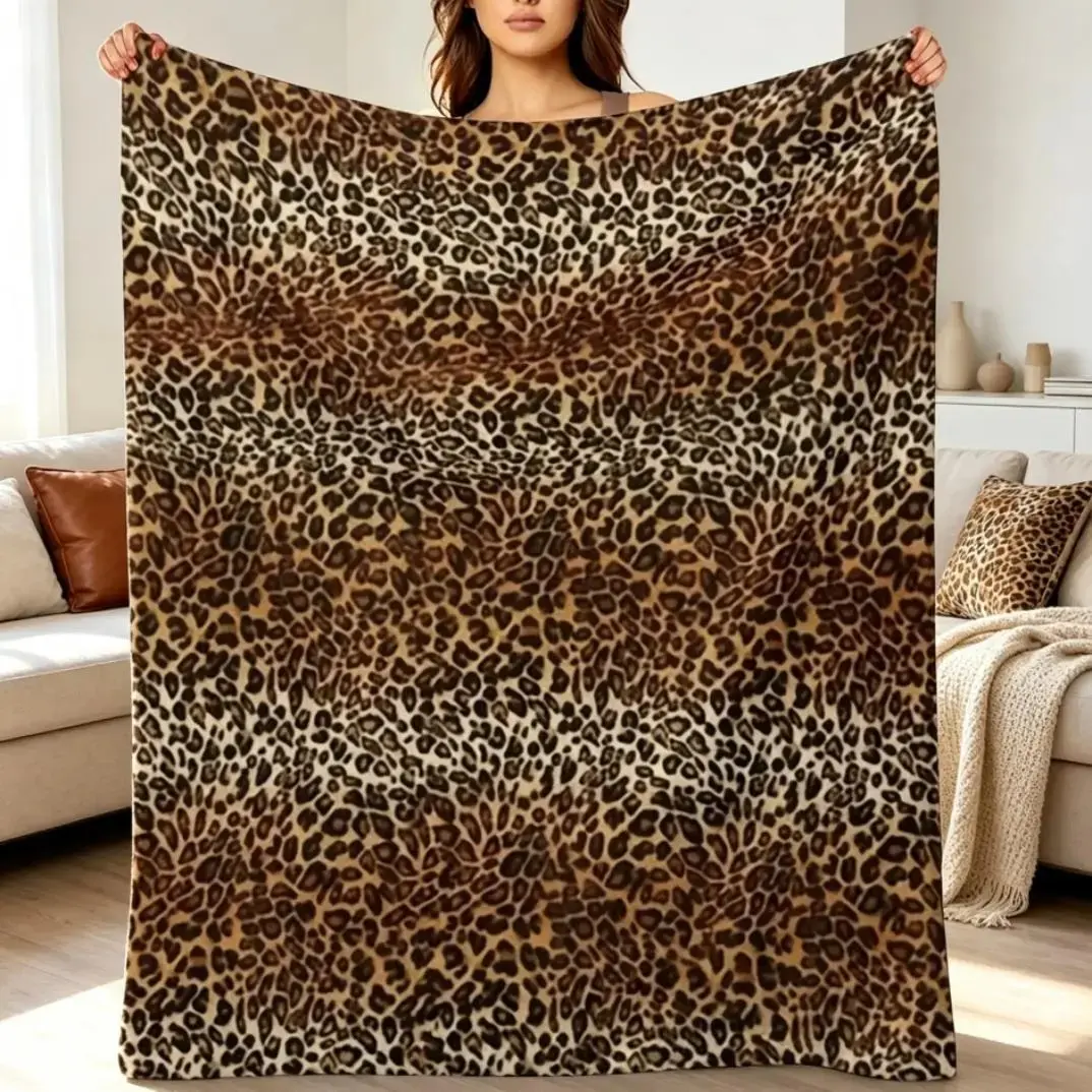 Cozy Leopard Cheetah Pattern Flannel Throw Blanket, Super soft lightweight anti-pilling fabric for adults and kids, all-season warm blanket for beds, sofas, travel and camping, stylish home decor and practical holiday gift