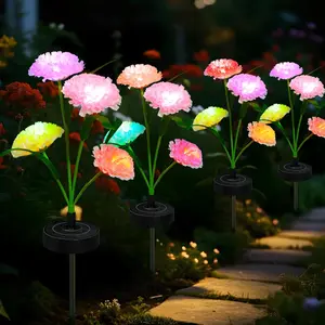 KOOPER Solar Lights Outdoor Garden Decor, 4PCS Carnation Outdoor Solar Flower Lights for Yard with Bigger Flowers, Color Changing Solar Garden Lights, Garden Solar Lights for Outside