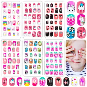 144 Pieces Kids Press-On Nails – Full Cover Short Acrylic Stick-On Nail Tips Kit for Girls, Artificial Fake Nails, Nail Art Decoration, Easter & Birthday Gifts