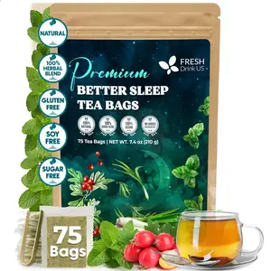 FreshDrinkUS Premium Herbal Sleep Tea, 75 Tea Bags, Caffeine-Free Blend with Spearmint, Lemongrass & Hawthorn Berry, Smooth Relaxing Nighttime Drink