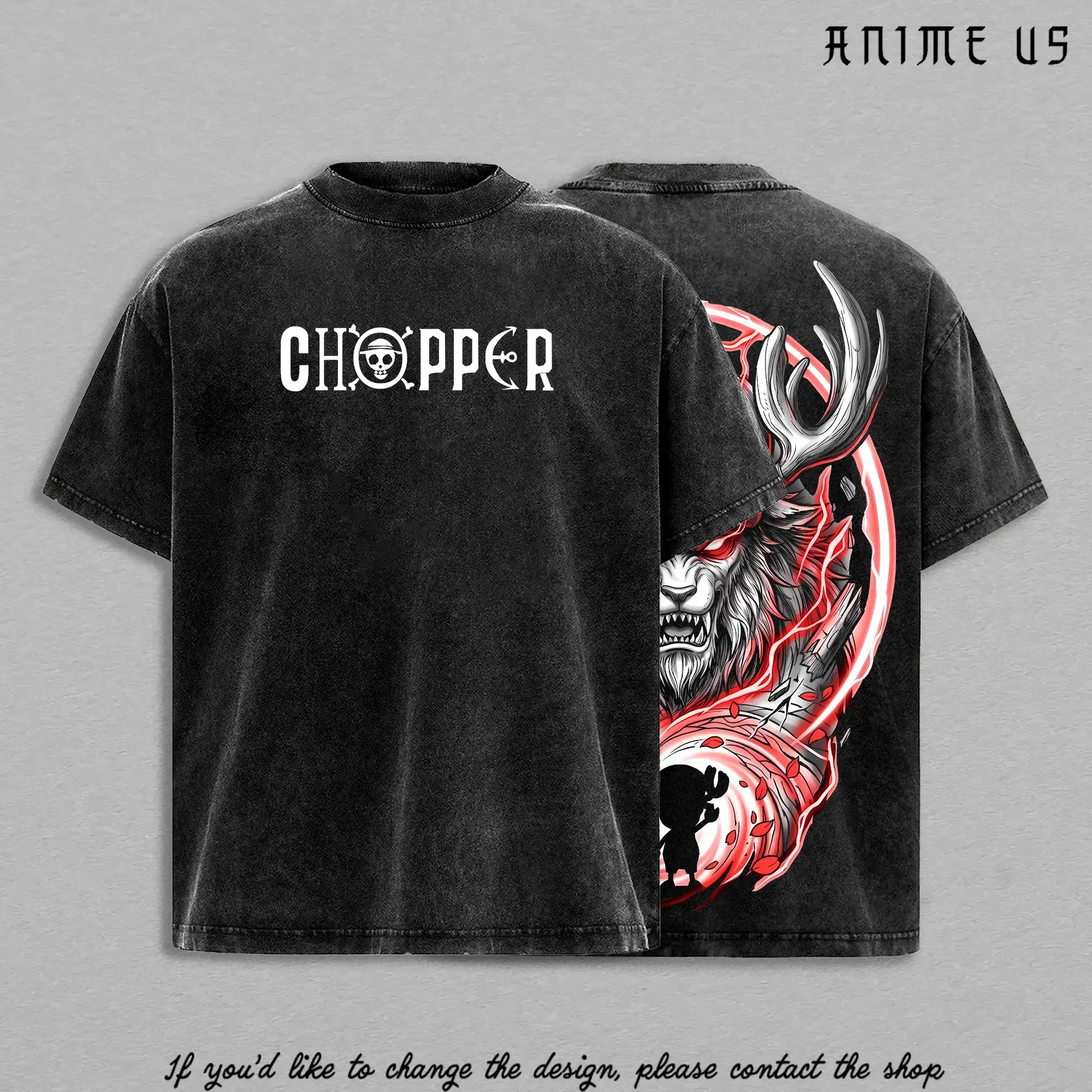 Tony Tony Chopper Inspired Vintage Washed Oversized Graphic T‑Shirt, Straw Hat Pirate Crew Mascot Cute Beast Fighter Anime Streetwear Tee, Casual Fan Gift Top For Manga Enthusiasts