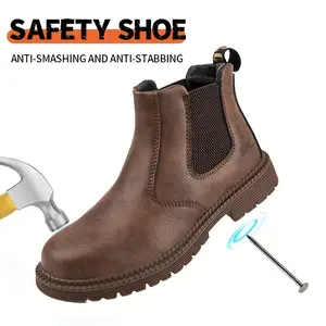 Comfy Plus Size Men's Solid Colour Steel Toe Work Boots - Classic Puncture Proof Safety Shoes with Non Slip Durable Rubber Sole Worker