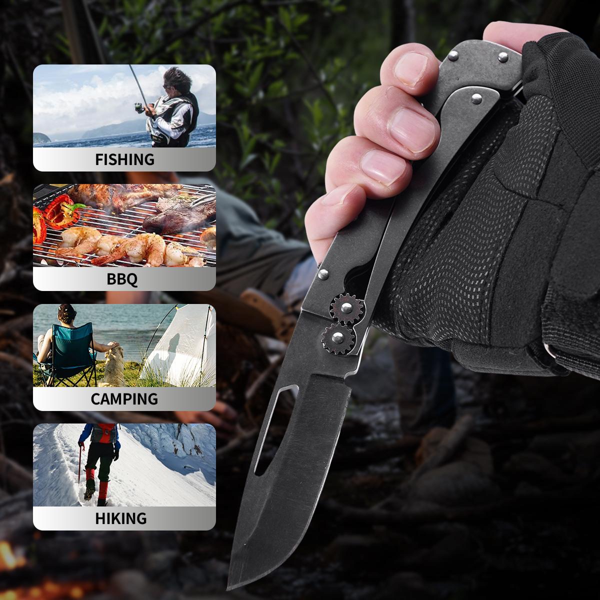 EDC Gear Mechanism Folding Pocket Knife，Tactical Stonewashed Gear Folding Knife, Must-Have Survival Gear for Outdoor Adventures