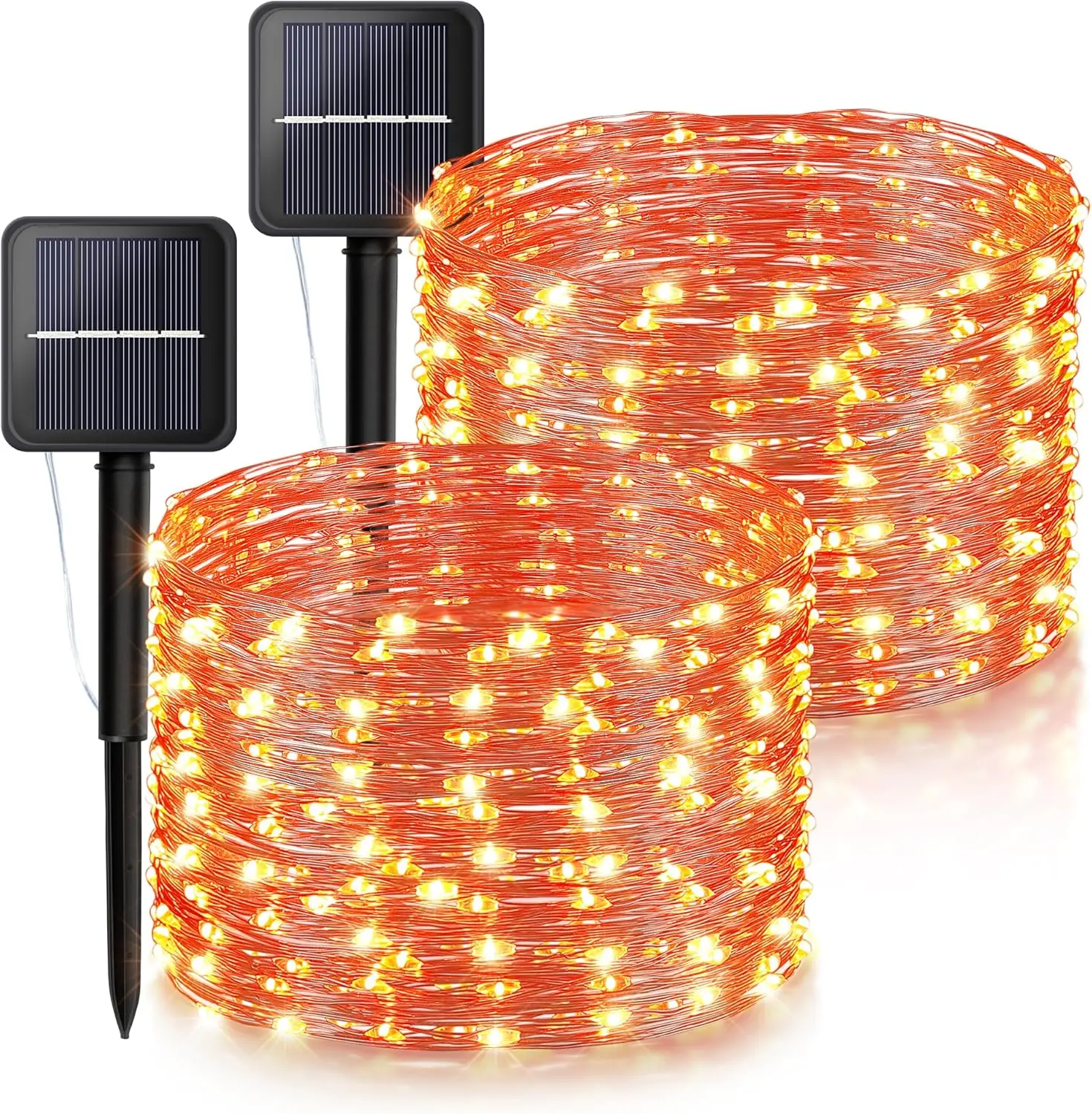 oohaha Solar Halloween Lights Outdoor,2 Pack Each 33Ft 100LED Orange Halloween Lights,Copper Wire Solar  Fairy String Lights 8 Modes for Garden,Tree,Thanksgiving,Christmas,Parties, Decor