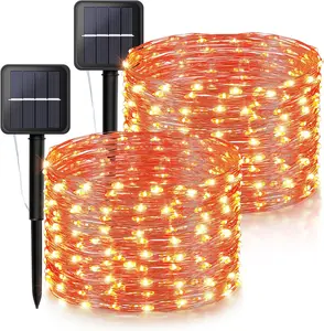 oohaha Solar Halloween Lights Outdoor,2 Pack Each 33Ft 100LED Orange Halloween Lights,Copper Wire Solar  Fairy String Lights 8 Modes for Garden,Tree,Thanksgiving,Christmas,Parties, Decor