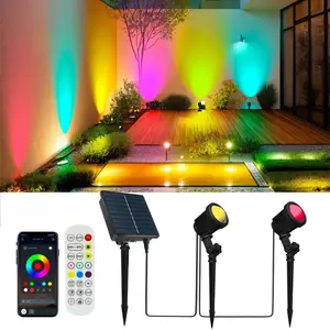 Smart Solar Spotlights 2-Pack, APP & Remote Controlled 16M Colors, IP65 Waterproof, 2200mAh, Outdoor Solar Landscape Lights for Garden/Yard/Pathway