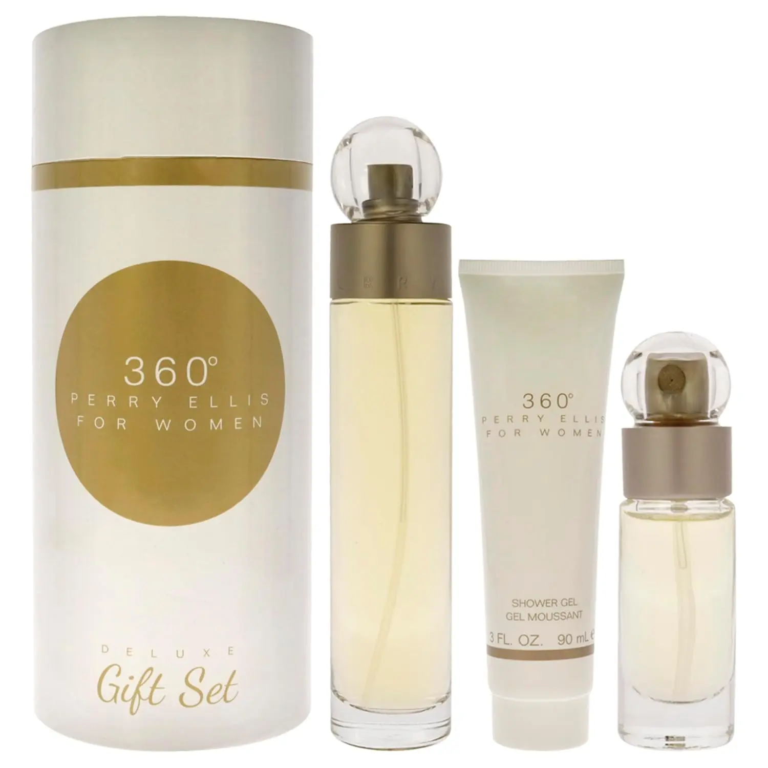 Perry Ellis 360 3.4oz EDT Spray & 0.25oz EDT Spray 3oz Shower Gel Women 3 Pc Gift Set Floral Fragrance Tangerine Melon Water Lily