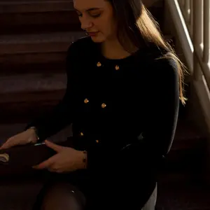 Decadent Black Color Button Up Blazer & Sweater - Womenswear, Casual Wear with Matching Skirt, Comfortable Fit, Black Design