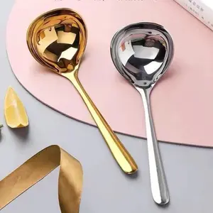 2pcs Stainless Steel Spoon for Drinking Soup, Household Drinking Soup Spoon with A Large Head Round Spoon，Thickened Long Handle Household Kitchen Seasoning Spoon, Large Serving Spoon