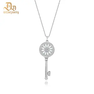 Delzzad Key Charm Necklace Synthetic Moissanite Necklace S925 Chain Anniversary Christmas Gift For Women