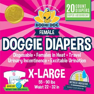 Disposable Female Dog Diapers - Super Absorbent Diapers for Female Heat Cycle, Adjustable Fit Pee Wraps for Potty Training, Moisture Control & Wetness Indicator - Extra Large (20 Count)
