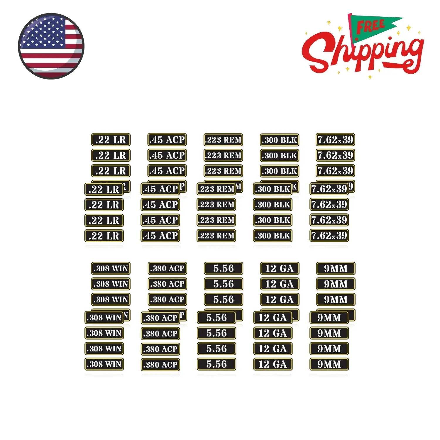 Can Vinyl Sticker Set Decal Label for Cans Cases Boxes .22 .223 .308 9MM (80 Pack/10 Varieties)