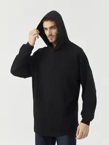 ECOTONE BLANKS  6.5 oz cotton long sleeve hooded T-shirt NEW Men's Casual Soft Drop Shoulder Black  Essentials  Hem Side Slit Loose,Sweatshirt for Fall & Winter Menswear, Lazy SchoolStreetwear Outfit, Going out Outfits, Spring