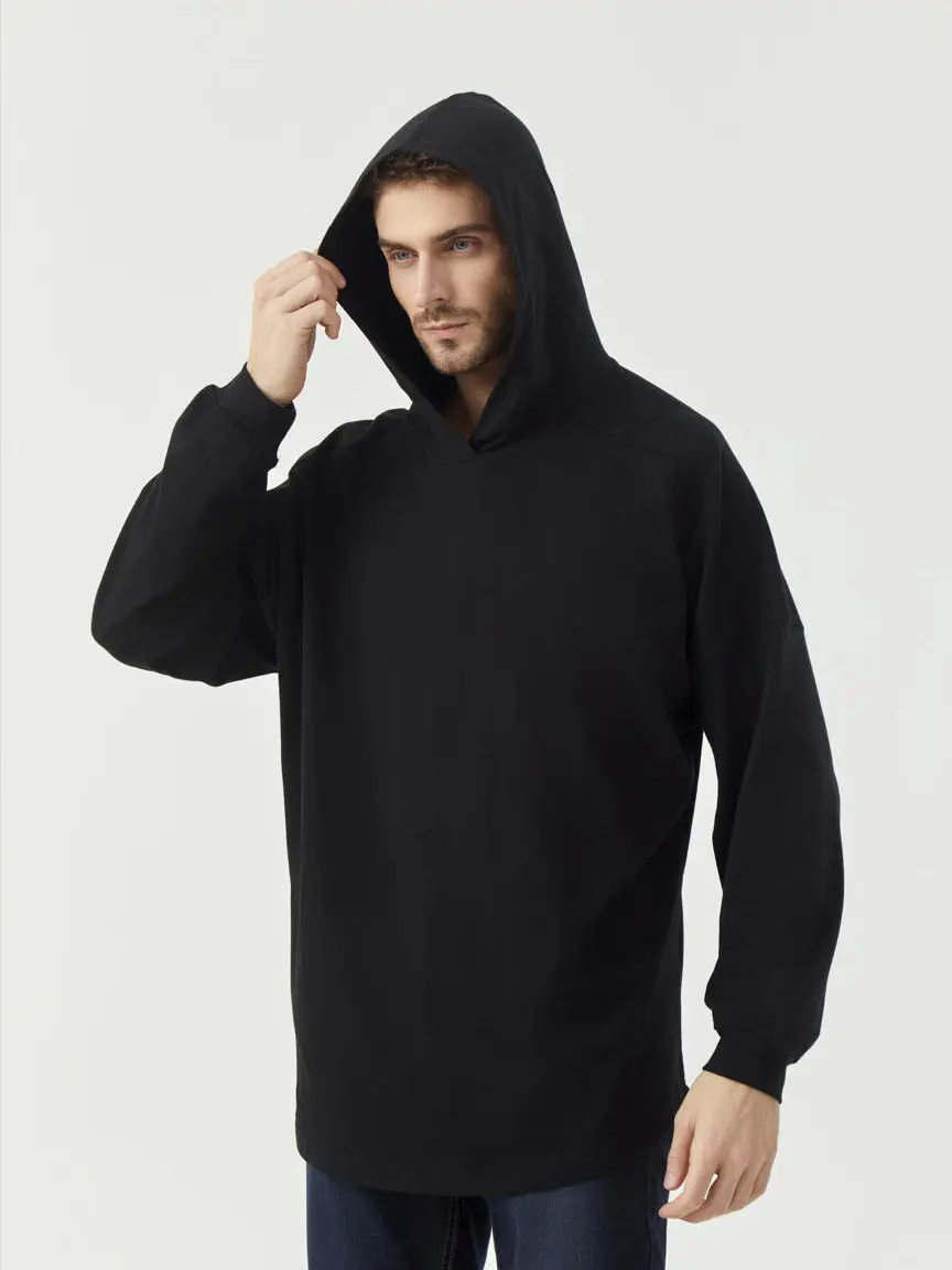 ECOTONE BLANKS Men's Casual Loose-Fit Solid Hoodie - 100% Cotton Soft Pullover Top with Drop Shoulders, Long Sleeves, Hem Side Slits, All Seasons, Back to School Casual Hoodies & Sweatshirts, Cold Wash