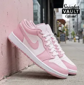 Nike Air Jordan 1 Low Medium Soft Pink White 553560-614 GS Womens New