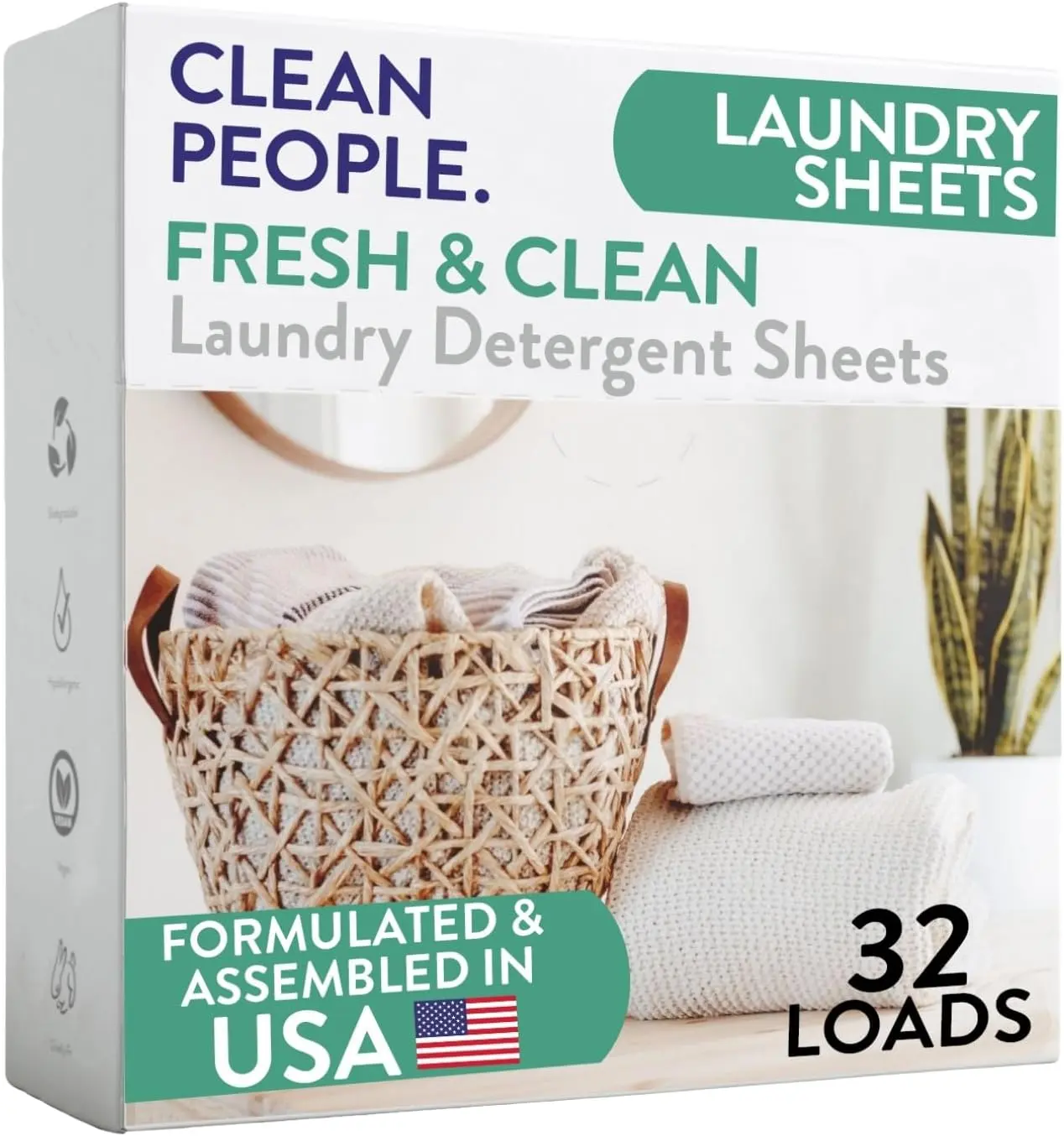 Laundry Detergent Sheets - Laundry Soap - Ultra Concentrated, Recyclable Packaging, Stain Fighting - Fresh Scent, 32 Pack