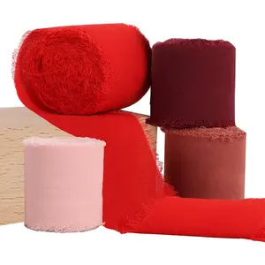 4 Rolls Silk Chiffon Ribbon, 1-1/2 Inch x 22yds, Red Chiffon Ribbons Set,  Fringe Silk Ribbon for  Wrapping Bridal Bouquets Wedding Invitations Decoration Crafts