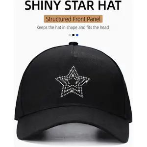 Shiny Rhinestone Baseball Caps for Women, Structured Design, Adjustable, Fashionable, Star and Golf Sun Hat