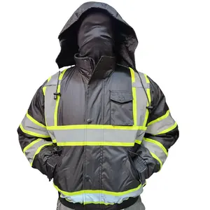 High Visibility Reflective Black Safety Bomber Jacket with Quilted Insulation (SIZE WELL)