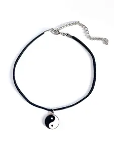 Steph Marie Art Handmade Yin-Yang Choker - Adjustable Pendant Necklace with Yin-Yang Charm and Black Suede Cord