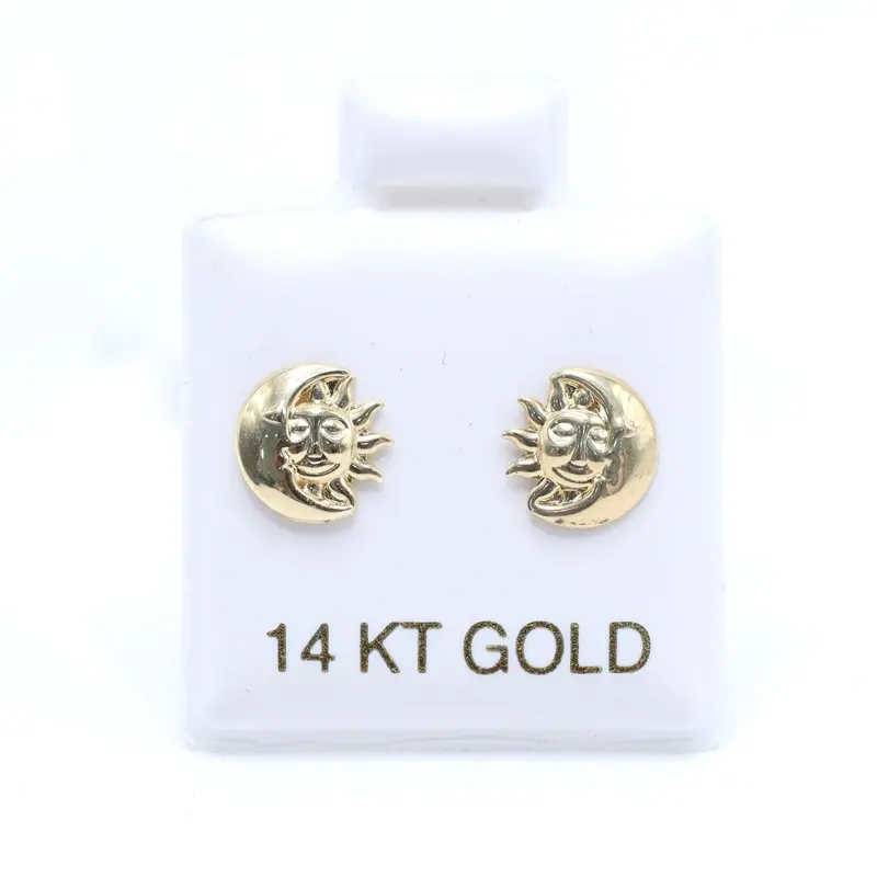 14KT Gold Sun & Moon Screw-On Ball Earrings - Small Jewelry Accessories