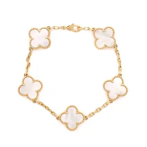 Pre-owned Van Cleef & Arpels Vintage Alhambra 5 Motifs Bracelet 18K Yellow Gold and Mother of Pearl by Rebag