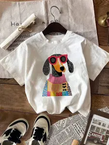 Women's Snoopy Dog Print Round Neck Tee, Vintage Fashion Casual Short Sleeve T-shirt for Daily Wear, Ladies Clothes for All Seasons, Top