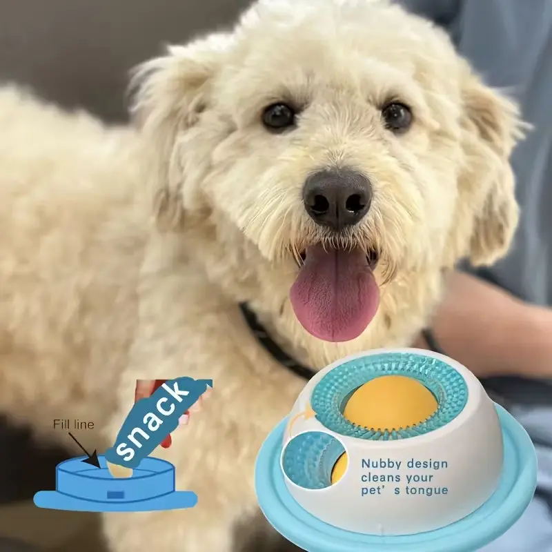 Anti-Tip Slow Feeder Bowl Cat Toy, Chew Resistant Stress Relief, Pet Licking Plate for Cats and Dogs, Wet Food Snack Yogurt Licker