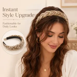 Trendy Sandy Gold Braided Headband, Wide Stretch Hairband for Women and Girls, Soft Boho Hair Accessory for Summer, Beach, Travel & Casual Wear