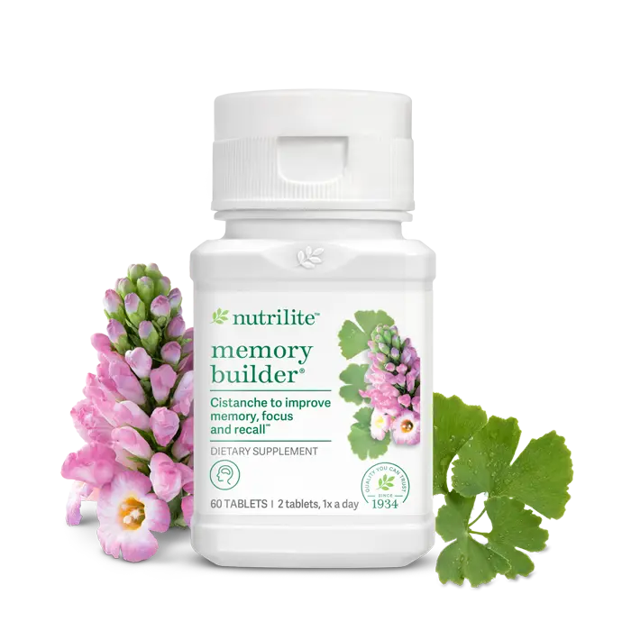 Amway Nutrilite Memory Builder Tablets 60 Count | Ginkgo Biloba & Cistanche Tubulosa | Plant-Based Formula | Ginkgo Extract | Cistanche Extract | Vegetarian | Gluten Free | Soy Free | Dairy Free | Nutrilite Memory Builder | 60 Tablets | Original Formula