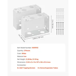 VEVOR Box Mounting Brackets, 2 Pcs, Box Blind Bracket for Window Blinds, Fit for 1.5x 2.25 inch Headrails, with Self-Tapping Screws and Expansion Tubes, Sturdy Iron, for Blinds Installation, White