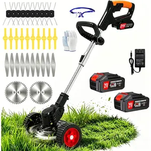 Cordless Electric Weed Wacker, 3-in-1 Stringless Electric Eater   Grass Trimmer Lawn Edger Brush , Lightweight Portable Weed Trimmer with 4  & Wheels for Yard Lawn Garden