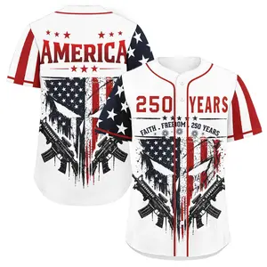 Patriotic Skull Baseball Jersey, USA 250 Years Independence Shirt, American Flag Custom Unisex Sports Jersey Gift