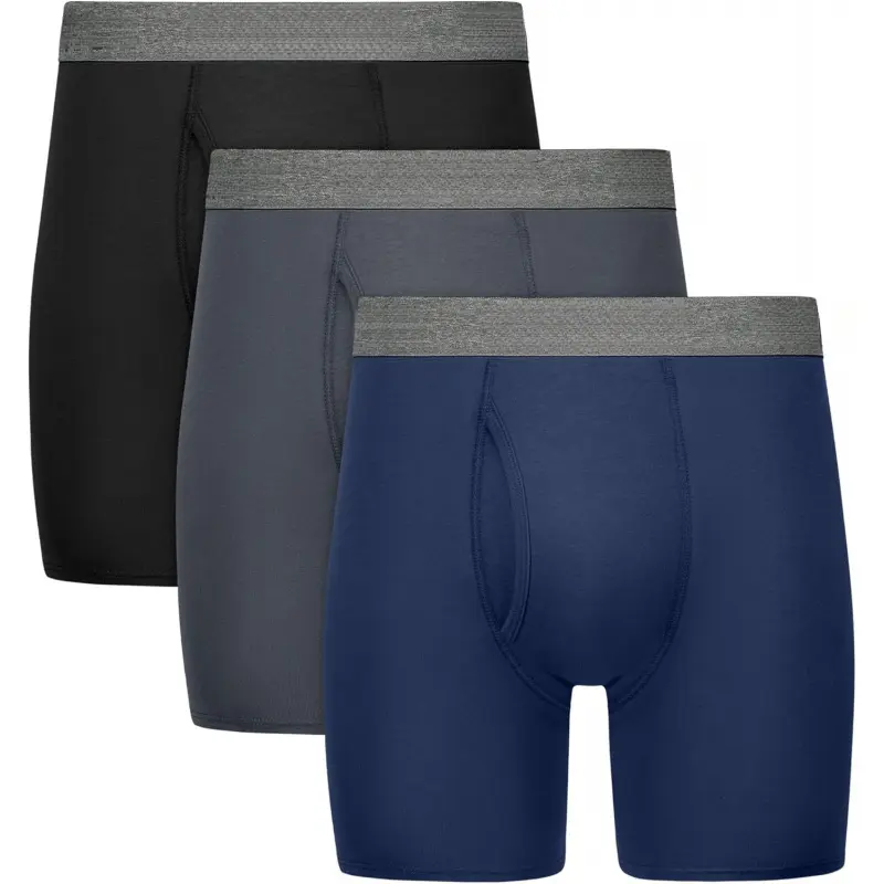 Men's Cotton-Spandex Fabric Breathable Stay Dry Pouch Boxer Briefs with Leak Protection, 3-Pack Menswear Performance Stretch Underwear, Day, Traditional