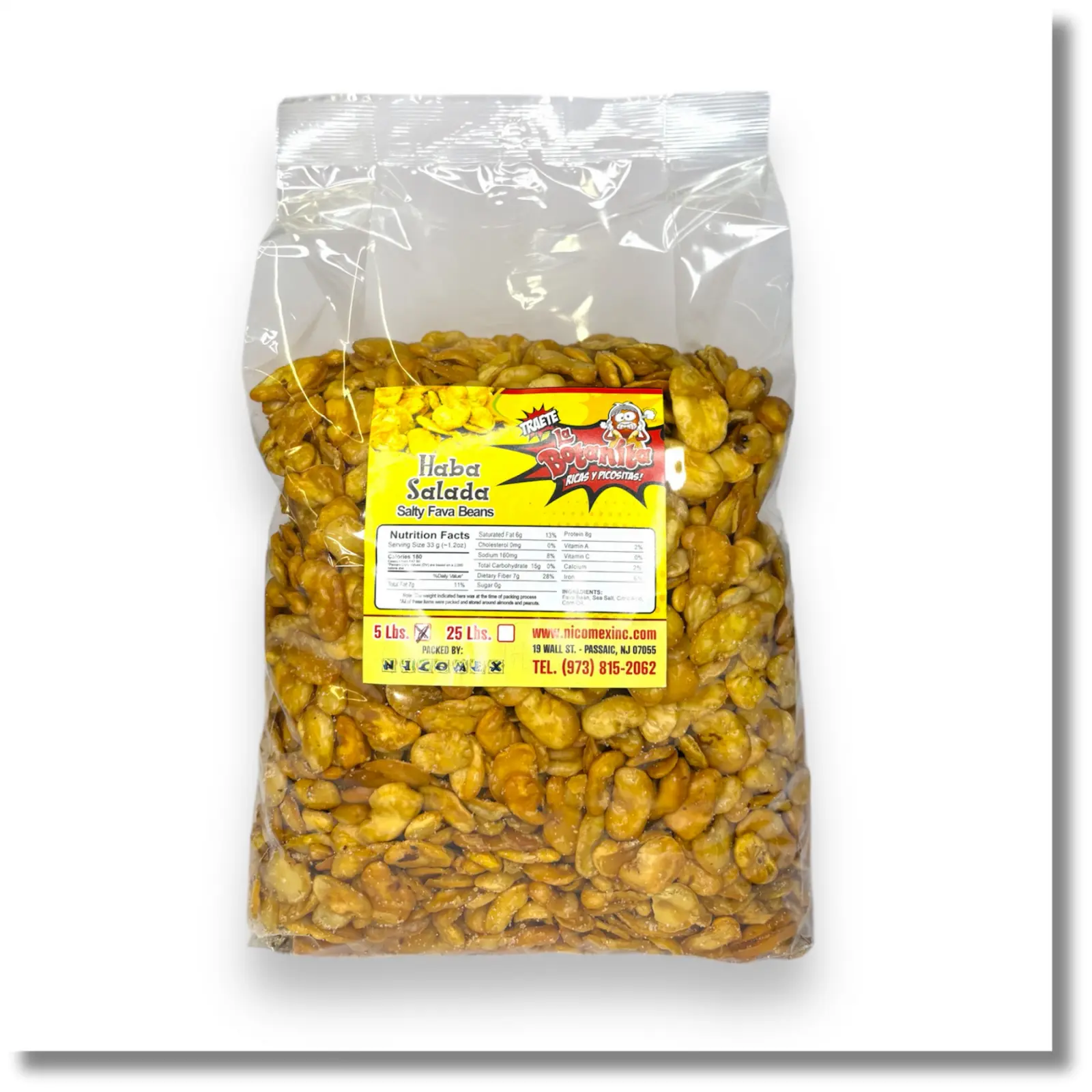 Nicomex - Habas saladas sin cascara - Salty Fava Beans without shell.  Salted Crunchy Fava Beans. Party size 5Lb.