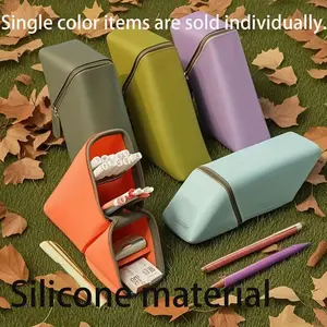 Soft silicone pen case, Stationery Office Supplies, large-capacity multi-layer telescopic design, transparent compartments for storing pens, makeup tools and stationery, durable and portable storage box for students, professionals and women