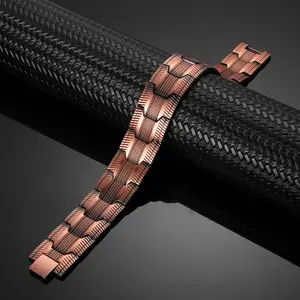 Men's Magnetic Bracelet - Heavy duty copper strap with 3 rows of neodymium magnets, adjustable magnetic strength, magnetic closure, ideal gift for men, daily and formal wear, Classic Magnetic Copper Bracelet,therapy jewelry，magnetic therapy bracelet