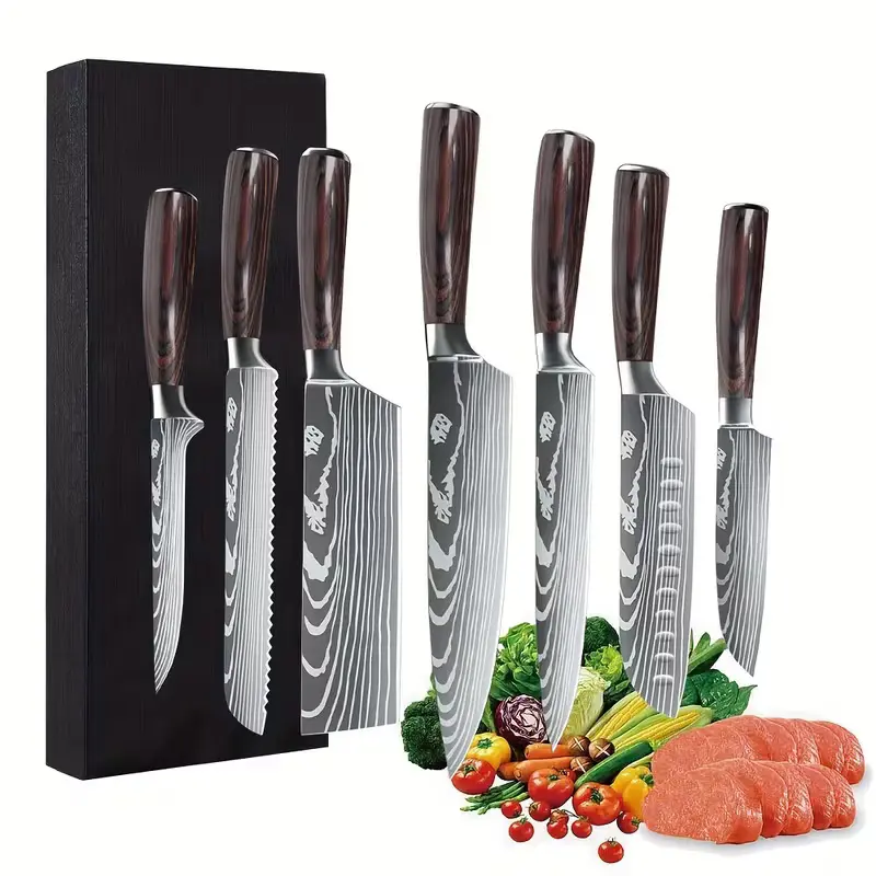 7-Piece Set Sharp Knives with Durable Blades and Ergonomic Handles for Precision Cutting multipurpose meat prep