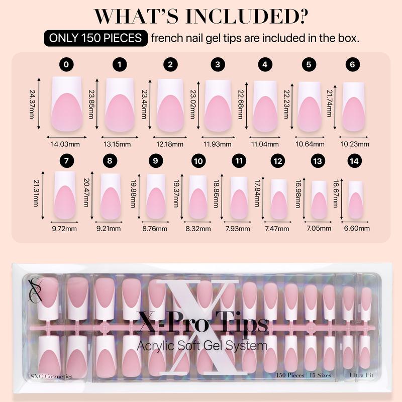 SXC Cosmetics X-Pro Tips - 150/160 Nail Tips ONLY, French Tip Press On Nails, 15/16 Sizes Ultra Fit, Nail Art DIY Press On Nails