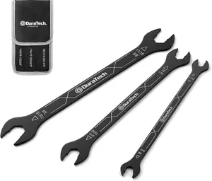 DURATECH 3-Piece Super-Thin Open End Wrench Set, 4-in-1, 12 SAE Sizes 1/4"–13/16", Ultra-Slim Wrenches, Includes Rolling Pouch, Automotive & Home Use