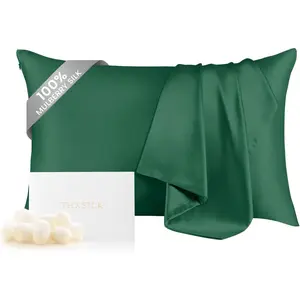 100% Pure Mulberry Silk Pillowcase for Hair and Skin, 6A+ Silk Pillow Case Queen Size 20"x30", Real Silk Pillowcase with Zipper, Anti Aging Acne Free (Emerald Green)