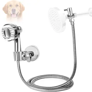 Pet Shower Attachment with 8.2ft Hose & Silicone Brush, Three modes Dog Bathing Tool, Easy Connect to Bathtub Faucet for Dogs Cats Home Use