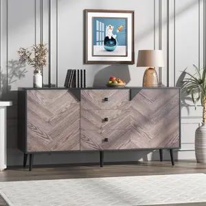 Garvee 3-drawer storage cabinet, 55.1 inches with adjustable shelf and doors, modern buffet sideboard with storage, accent cabinets for dining room, entry