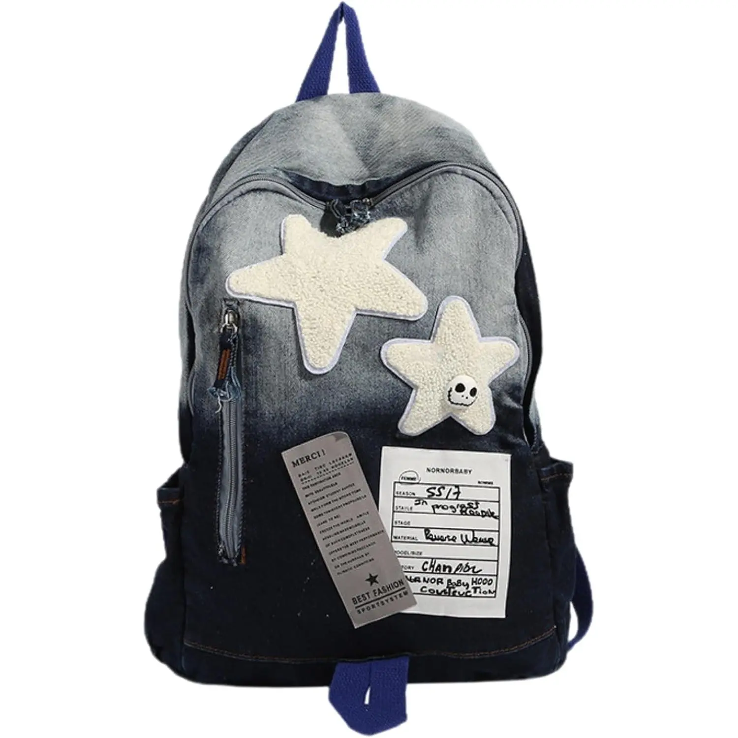 Vintage Y2K Grunge Backpack - Gothic Star Denim Bookbag with Stars, Cute Aesthetic Emo Backpack for Women & Man,Alternative (【Blue】)