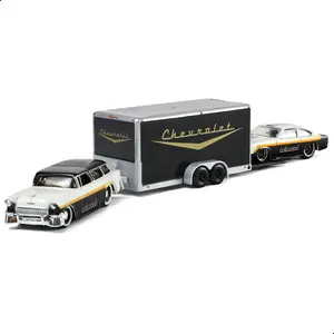 1:64 Chevrolet Container Truck Set, Diecast Transport Hauler with Black Cargo Container for Collection & Gift