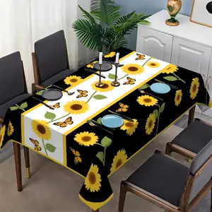 1pc elegant black-and-white two-tone tablecloth with sunflower & butterfly prints. Five sizes available, suitable for dining, banquets and parties. It elegantly covers the table and delicately decorates your home.