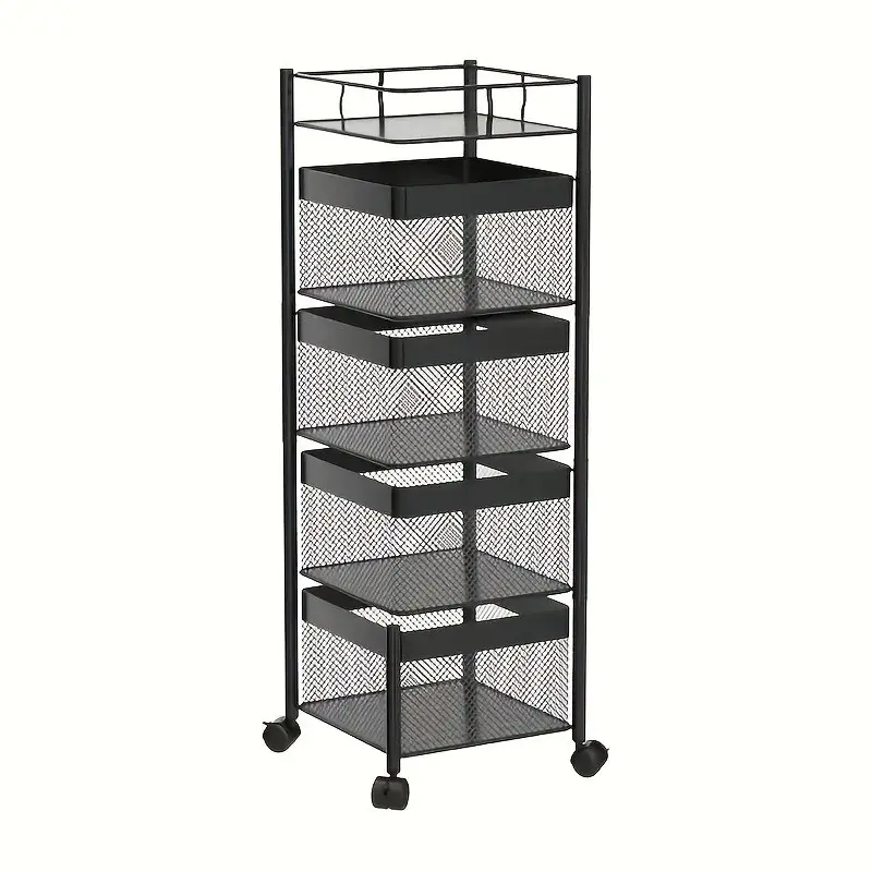 360° Rotating Storage Cart with Lockable Wheels, 4/5/6 Tier Multi-Layer Rolling Storage Organizer, Metal Mesh Removable Basket Shelf, Large Capacity Movable Storage Trolley for Kitchen Bathroom Living Room Bedroom Pantry Laundry Room
